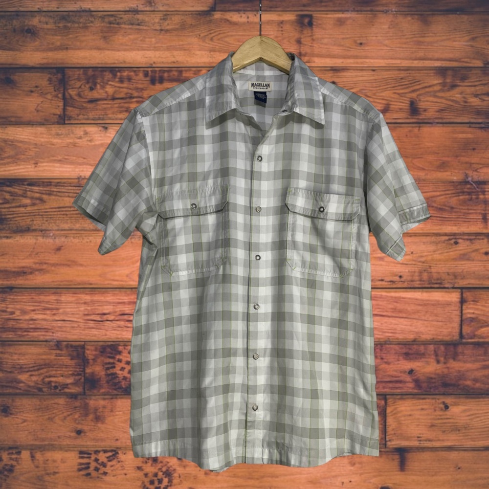 5 for $25🔥Magellan Sportswear Grey Plaid Snap Button Front‎ Shirt Medium